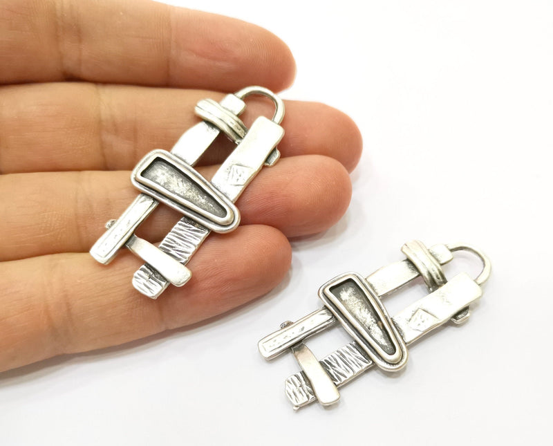 2 Silver Charms Antique Silver Plated Charms (50x22mm) G18081