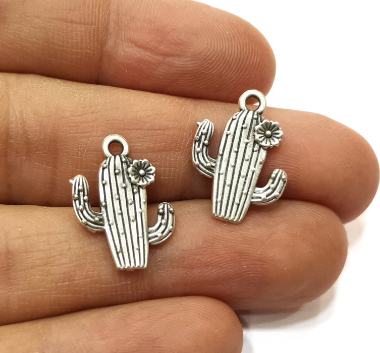 60 Cactus Charms Antique Silver Plated Charms (20x15mm)  G18412