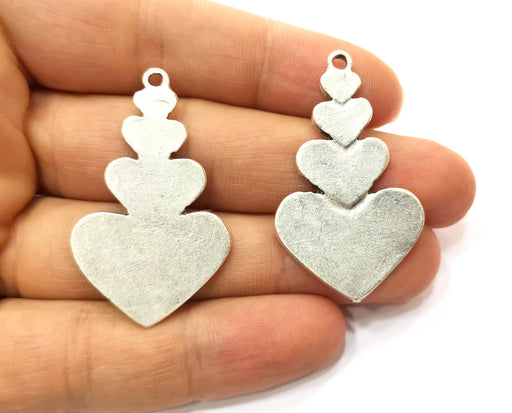 2 Heart Charms Antique Silver Plated Charms (44x26mm)  G18085