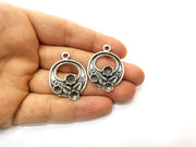 2 Silver Flower and Leaf Charms Antique Silver Plated Charms (35x27mm)  G18086