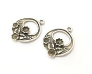 2 Silver Flower and Leaf Charms Antique Silver Plated Charms (35x27mm)  G18086