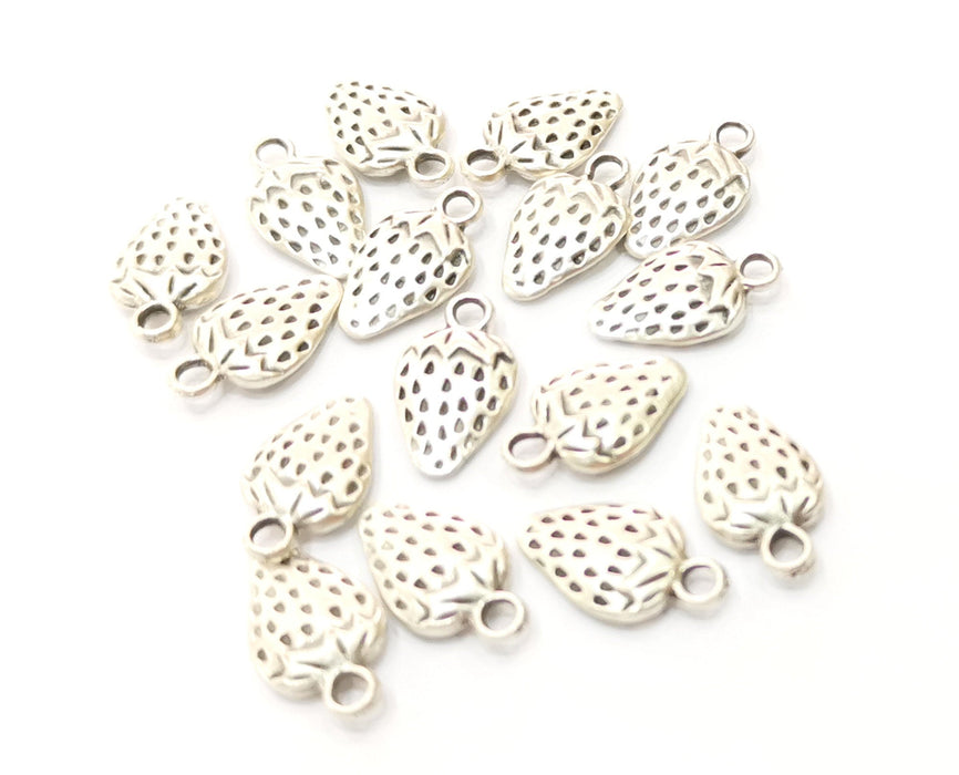 10 Strawberry Charms Antique Silver Plated Charms (16x9mm) G18088