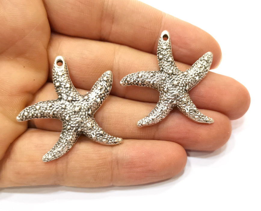 2 Starfish Charms Antique Silver Plated Charms (35x25mm)  G18094