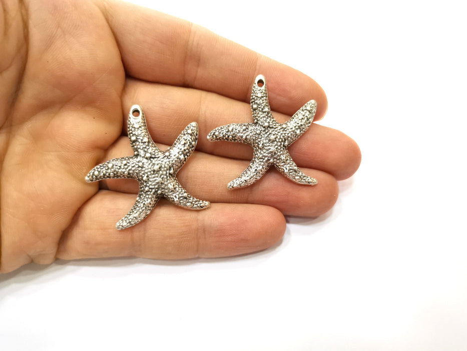 2 Starfish Charms Antique Silver Plated Charms (35x25mm)  G18094