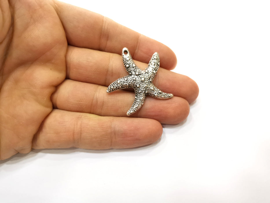 2 Starfish Charms Antique Silver Plated Charms (35x25mm)  G18094