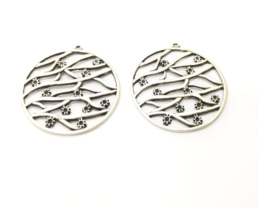 2 Silver Charms Antique Silver Plated Charms (37mm)  G18100