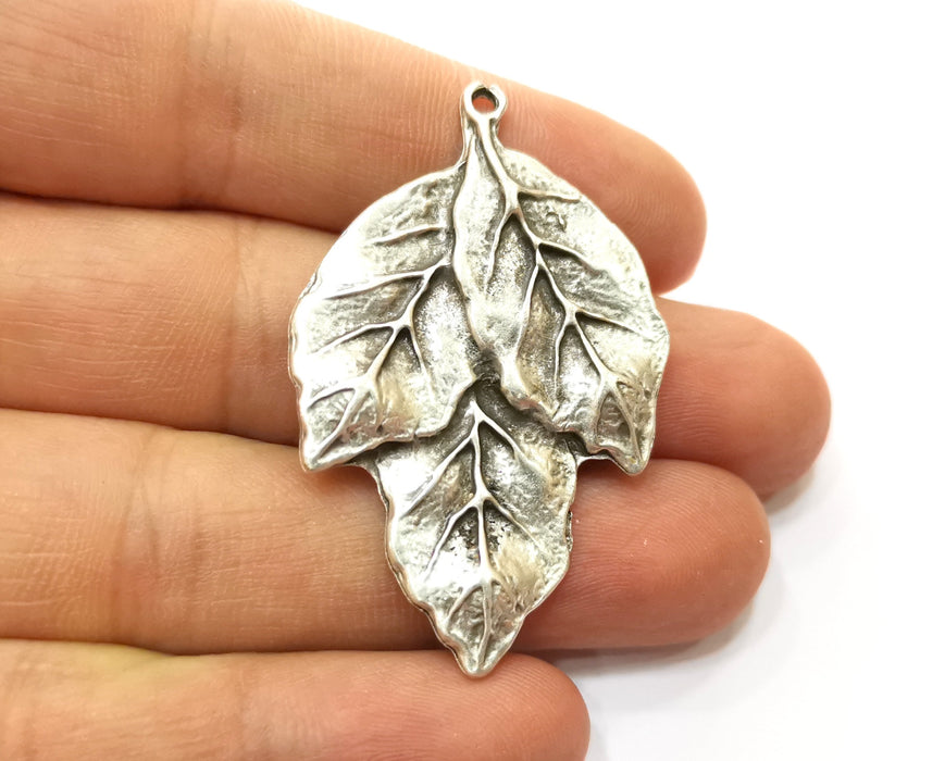 2 Leaf Charms Antique Silver Plated Charms (51x32mm) G18103