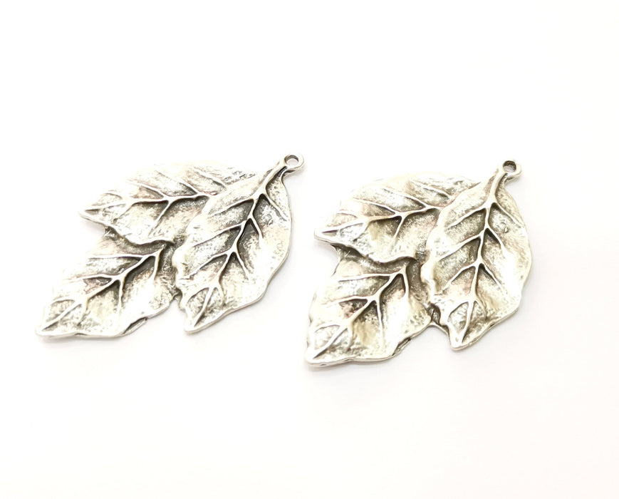 2 Leaf Charms Antique Silver Plated Charms (51x32mm) G18103