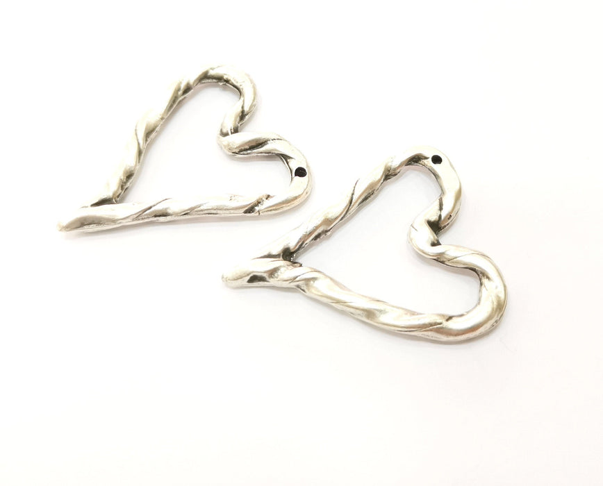 2 Heart Charms Antique Silver Plated Charms (40x34mm) G18105