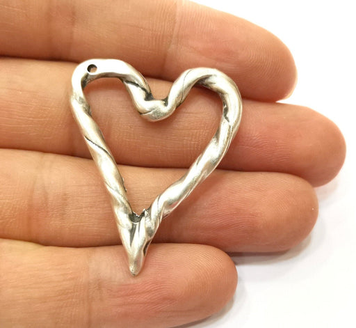 2 Heart Charms Antique Silver Plated Charms (40x34mm) G18105