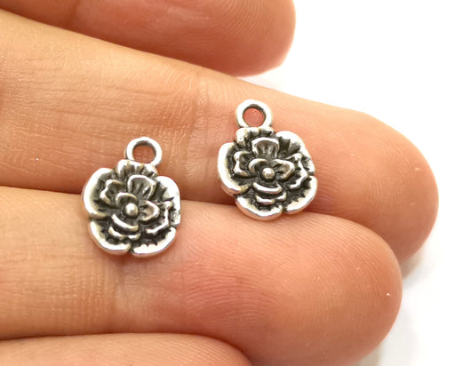 10 Flower Charms Antique Silver Plated Charms (13x10mm)  G18109