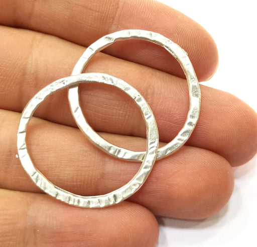 10 Hammered Circle Findings Antique Silver Plated Circle (30 mm)  G18119