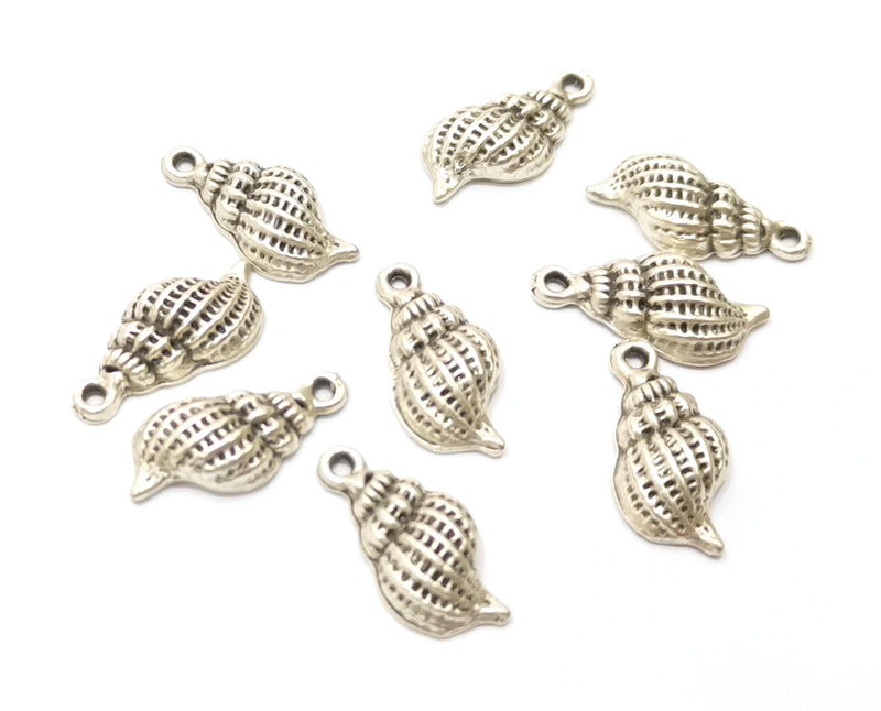10 Conch Sea Shell Charms Antique Silver Plated Charms (20x10mm)  G18126