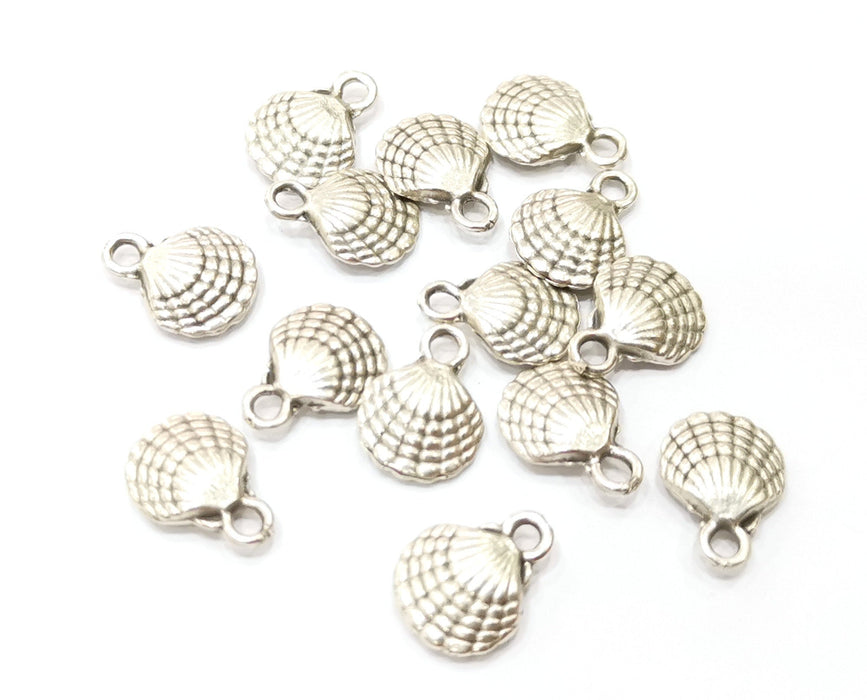 10 Oyster Sea Shell (Double Sided) Charms Antique Silver Plated Charms (13x10mm)  G18127