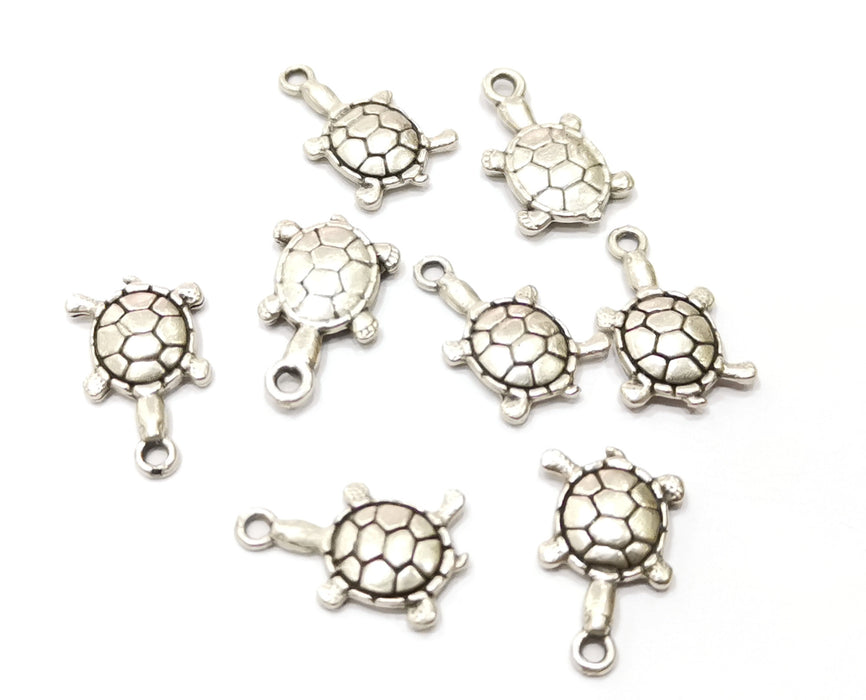 10 Sea Turtle Charms Antique Silver Plated Charms (18x11mm)  G18128