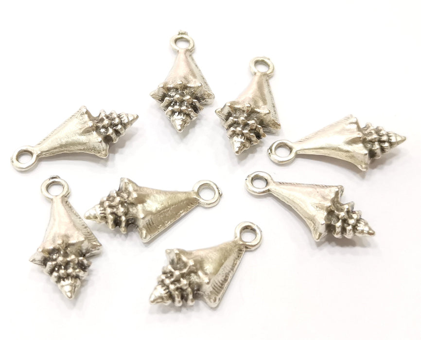 10 Conch Sea Shell Charms Antique Silver Plated Charms (22x11mm)  G18417