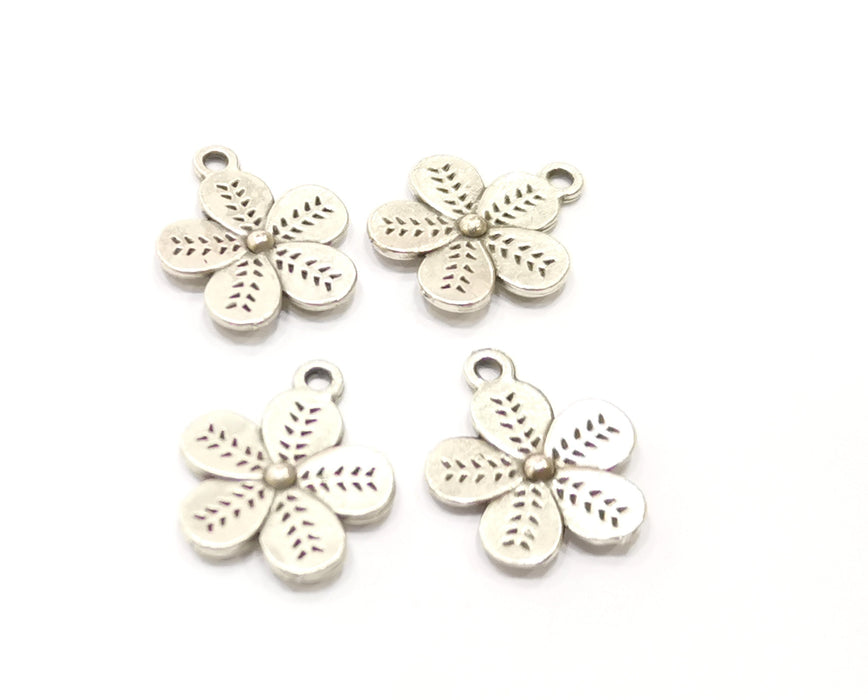 10 Flower Charms Antique Silver Plated Charms (19x16mm)  G18138