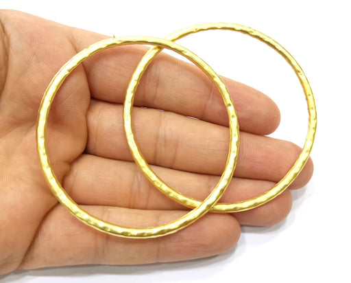 2 Large Circle Hammered Circle Gold Plated Circle Findings  (67mm)  G18140