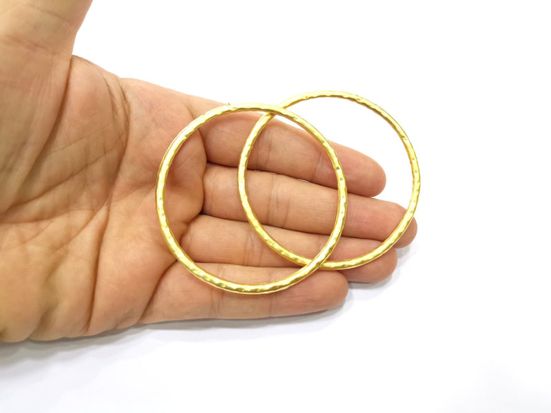 2 Large Circle Hammered Circle Gold Plated Circle Findings  (67mm)  G18140
