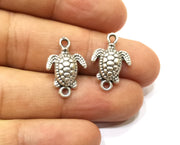 10 Sea Turtle Charms Connector Antique Silver Plated Charms (20x14mm)  G18142