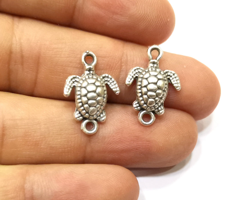 10 Sea Turtle Charms Connector Antique Silver Plated Charms (20x14mm)  G18142