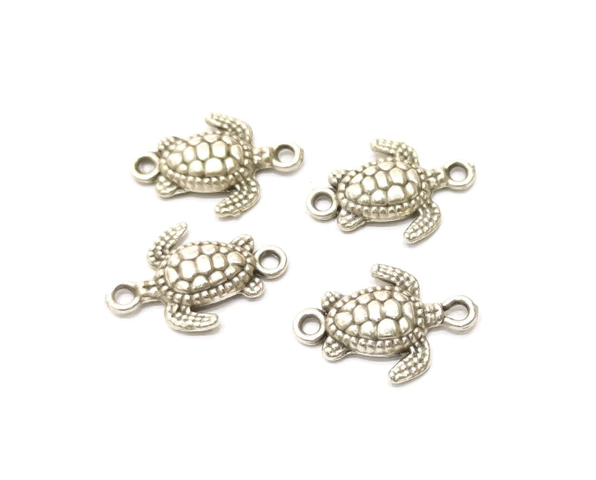 10 Sea Turtle Charms Connector Antique Silver Plated Charms (20x14mm)  G18142