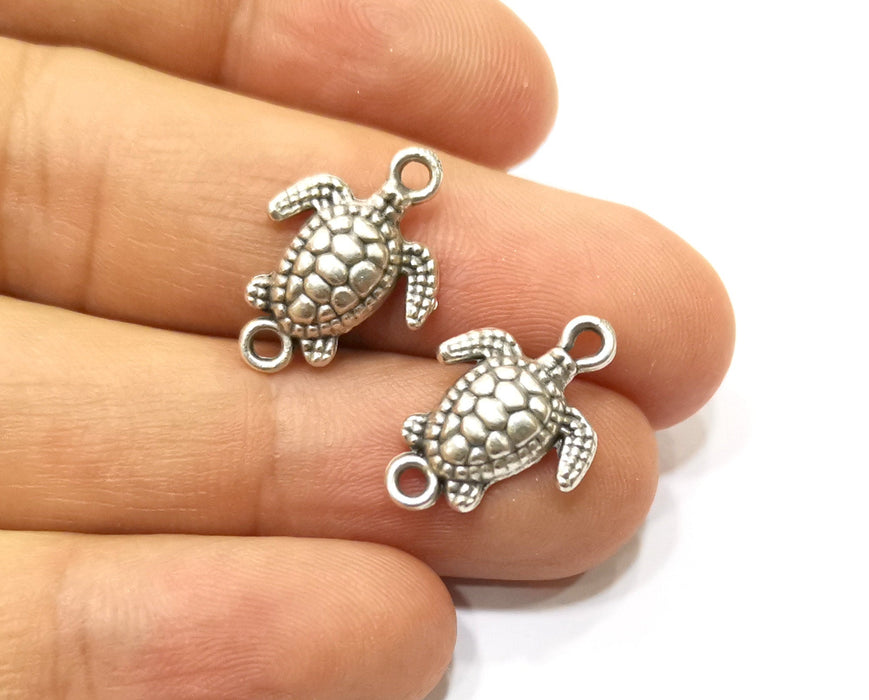 10 Sea Turtle Charms Connector Antique Silver Plated Charms (20x14mm)  G18142