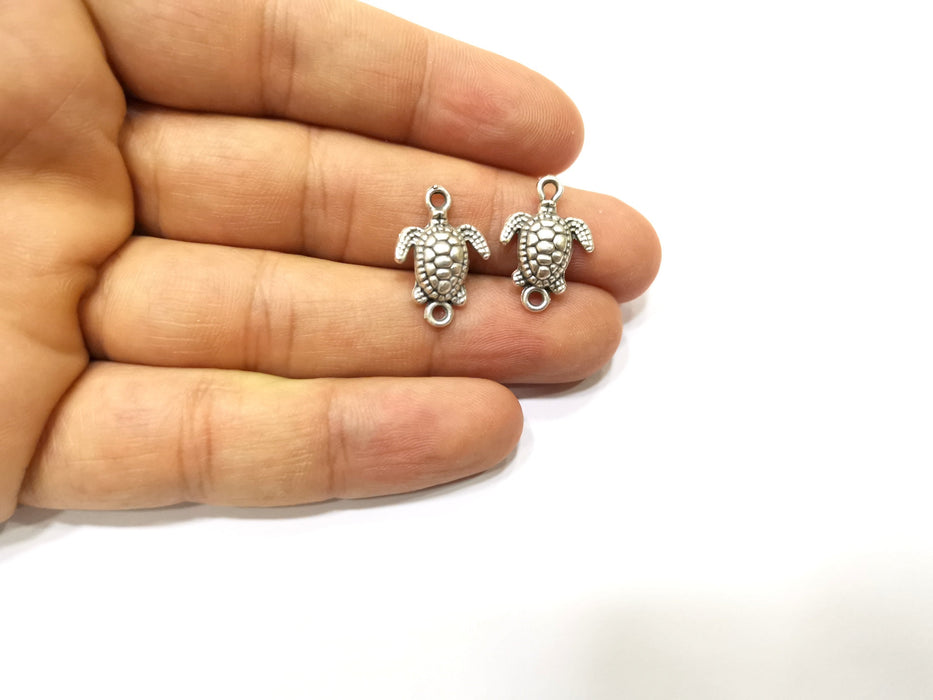 10 Sea Turtle Charms Connector Antique Silver Plated Charms (20x14mm)  G18142