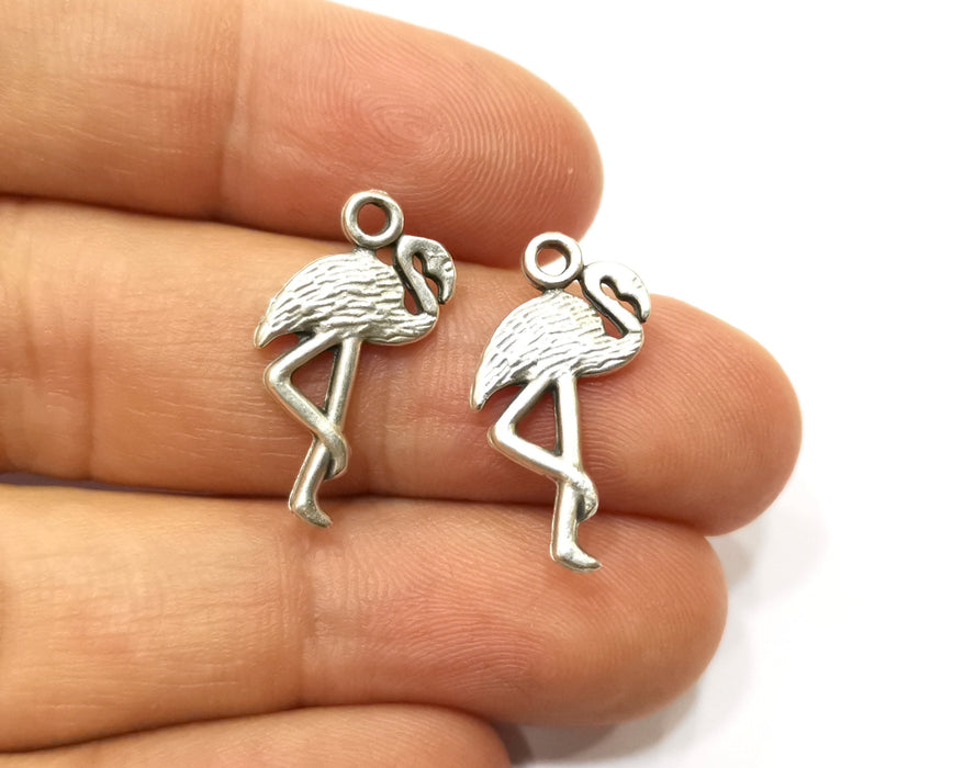 10 Flamingo Charms Antique Silver Plated Charms (23x12mm)  G18145