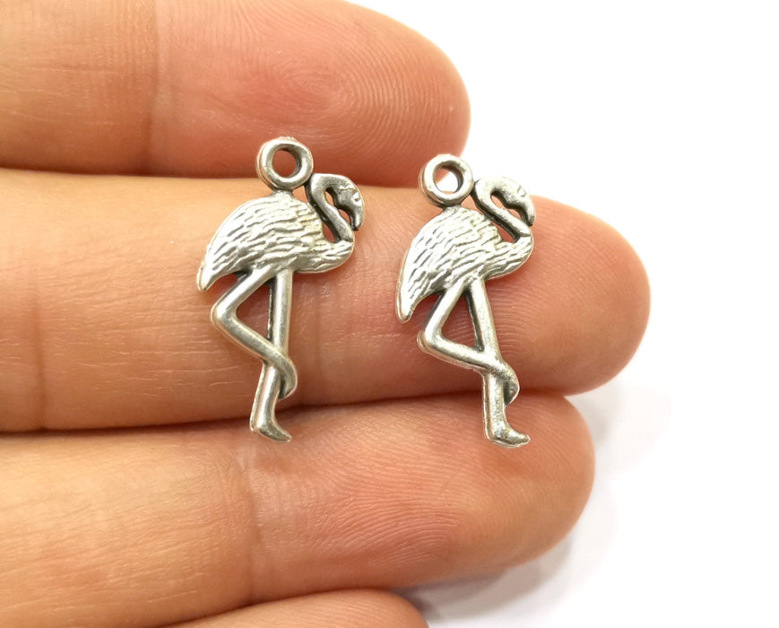 10 Flamingo Charms Antique Silver Plated Charms (23x12mm)  G18145