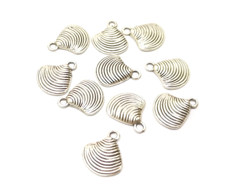 10 Sea Shell Charms Antique Silver Plated Charms (15x12mm)  G18147