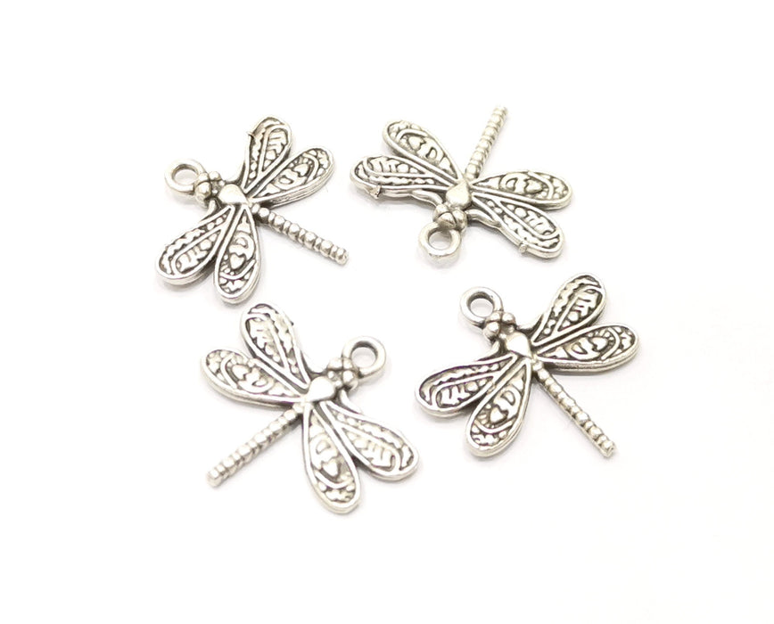 10 Dragonfly Charms Antique Silver Plated Charms (21x19mm)  G18148