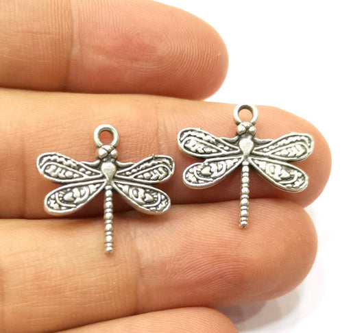 10 Dragonfly Charms Antique Silver Plated Charms (21x19mm)  G18148