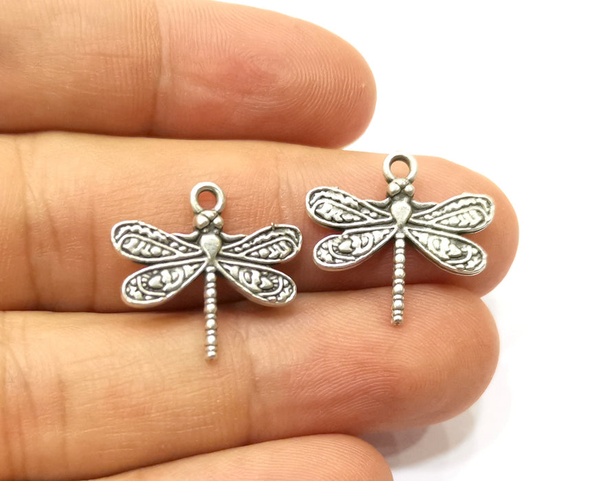 10 Dragonfly Charms Antique Silver Plated Charms (21x19mm)  G18148