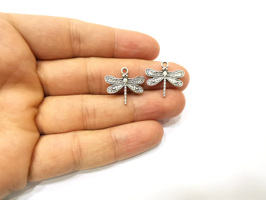 10 Dragonfly Charms Antique Silver Plated Charms (21x19mm)  G18148