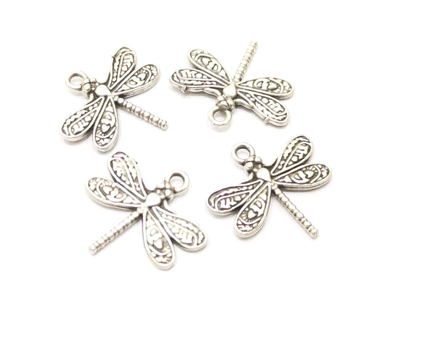 10 Dragonfly Charms Antique Silver Plated Charms (21x19mm)  G18148