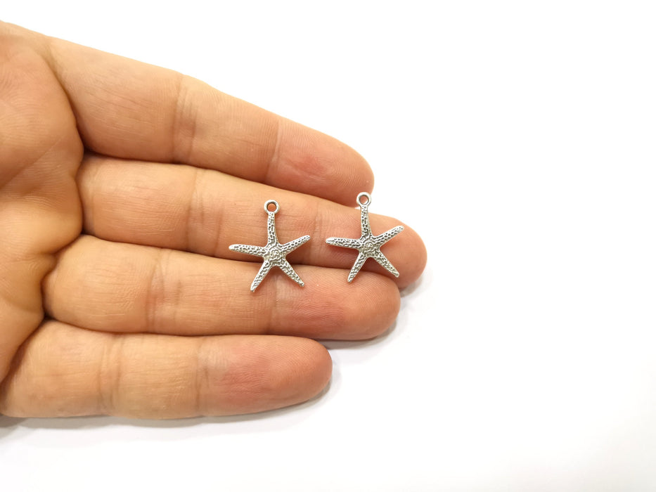 10 Starfish Charms Antique Silver Plated Charms (20x18mm)  G18151