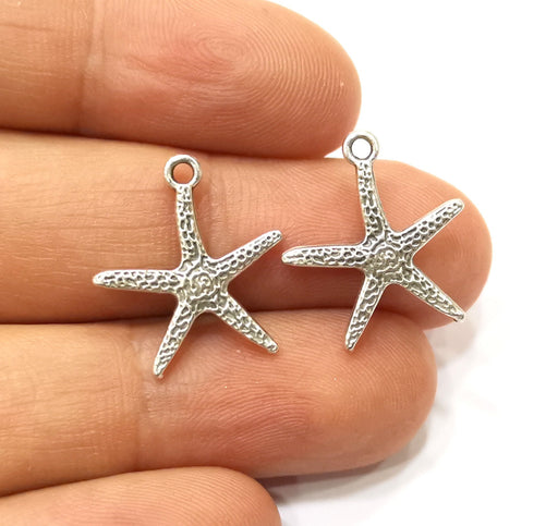 10 Starfish Charms Antique Silver Plated Charms (20x18mm)  G18151