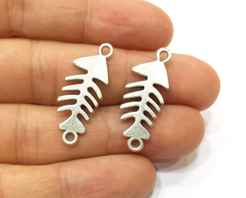 5 Fishbone Charms Connector Antique Silver Plated Charms (31x12mm)  G18152