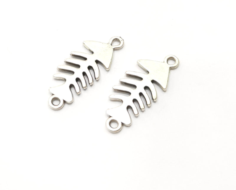 5 Fishbone Charms Connector Antique Silver Plated Charms (31x12mm)  G18152