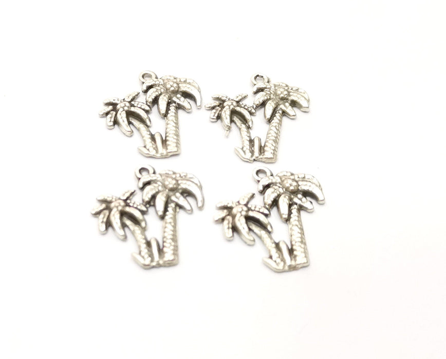 10 Palm Tree Charms Antique Silver Plated Charms (20mm)  G18153