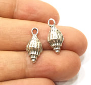 10 Conch Shell Charms Sea Shell Charms Antique Silver Plated Charms (19x8mm)  G18154