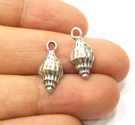 10 Conch Shell Charms Sea Shell Charms Antique Silver Plated Charms (19x8mm)  G18154