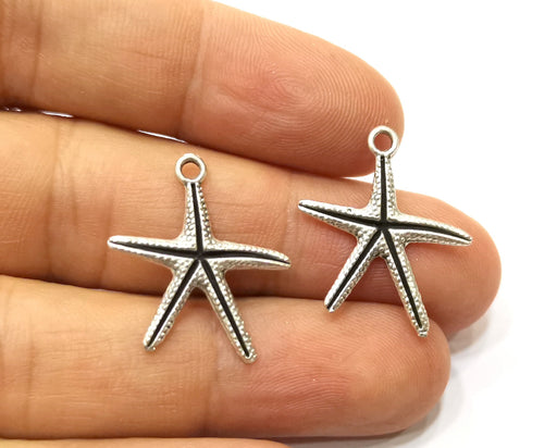 10 Starfish Charms Antique Silver Plated Charms (23x21mm)  G18156