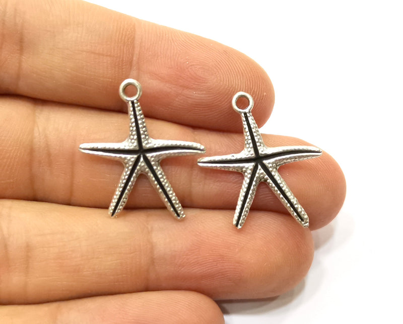 10 Starfish Charms Antique Silver Plated Charms (23x21mm)  G18156