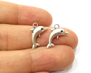 10 Dolphin Charms Antique Silver Plated Charms (17x13mm)  G18155