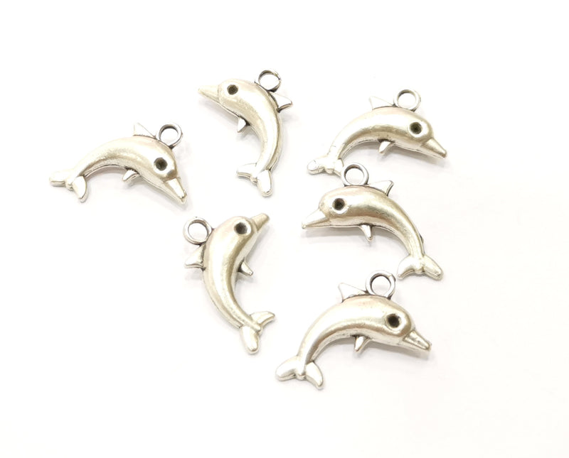 10 Dolphin Charms Antique Silver Plated Charms (17x13mm)  G18155