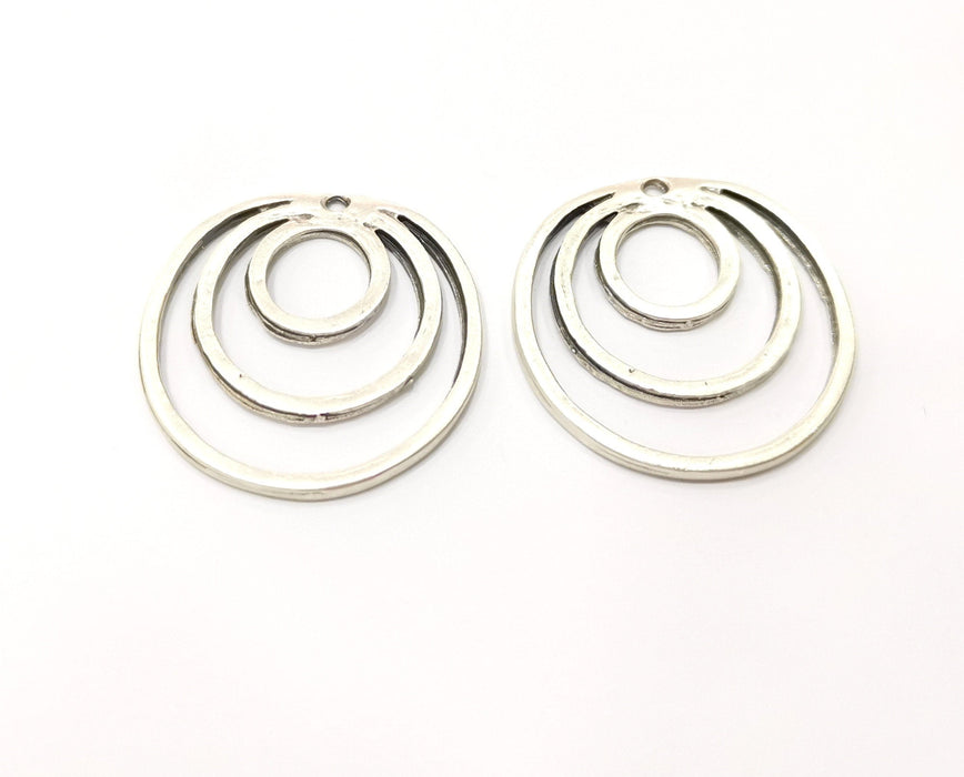 2 Circle Charms Antique Silver Plated Charms (35mm)  G18158