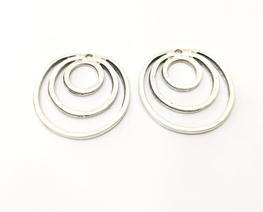 2 Circle Charms Antique Silver Plated Charms (35mm)  G18158