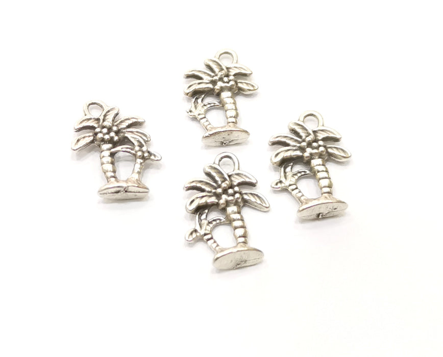 10 Palm Tree Charms Antique Silver Plated Charms (17x12mm)  G18159